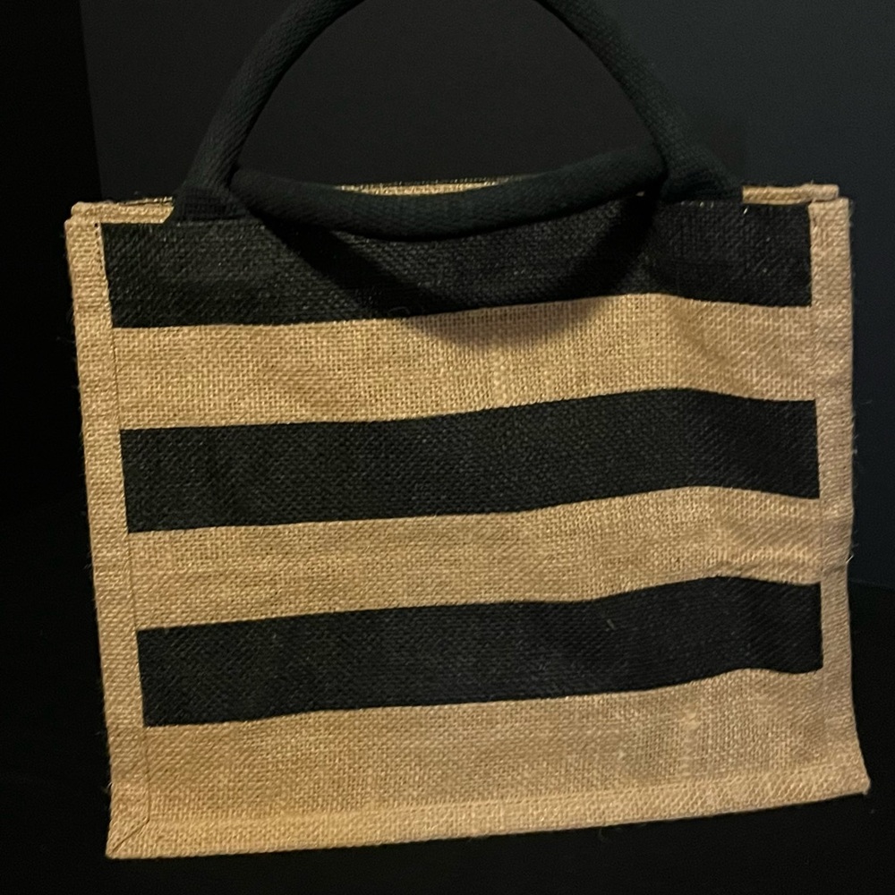 WACOAL Burlap Natural and Black Stripe Tote Bag